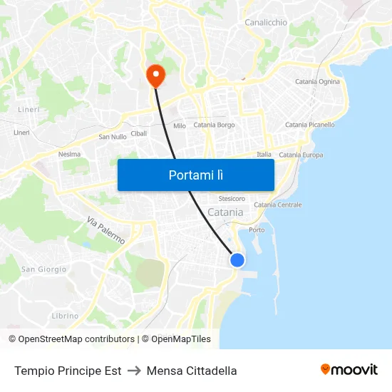 Tempio Principe Est to Mensa Cittadella map