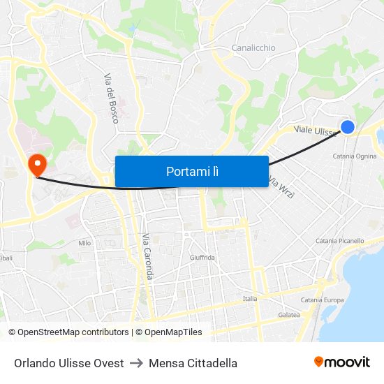 Orlando Ulisse Ovest to Mensa Cittadella map