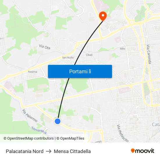 Palacatania Nord to Mensa Cittadella map