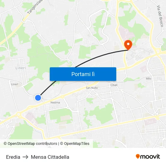 Eredia to Mensa Cittadella map