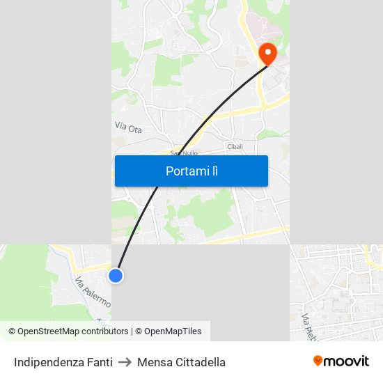Indipendenza Fanti to Mensa Cittadella map