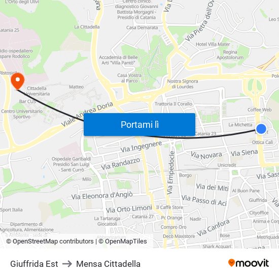 Giuffrida Est to Mensa Cittadella map