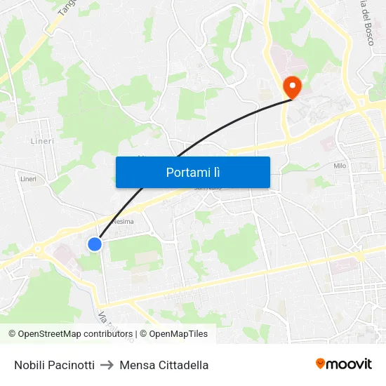 Nobili Pacinotti to Mensa Cittadella map
