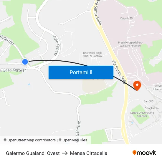 Galermo Gualandi Ovest to Mensa Cittadella map