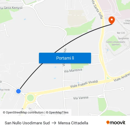 San Nullo Usodimare Sud to Mensa Cittadella map