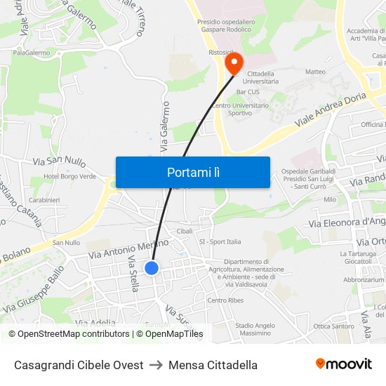 Casagrandi Cibele Ovest to Mensa Cittadella map