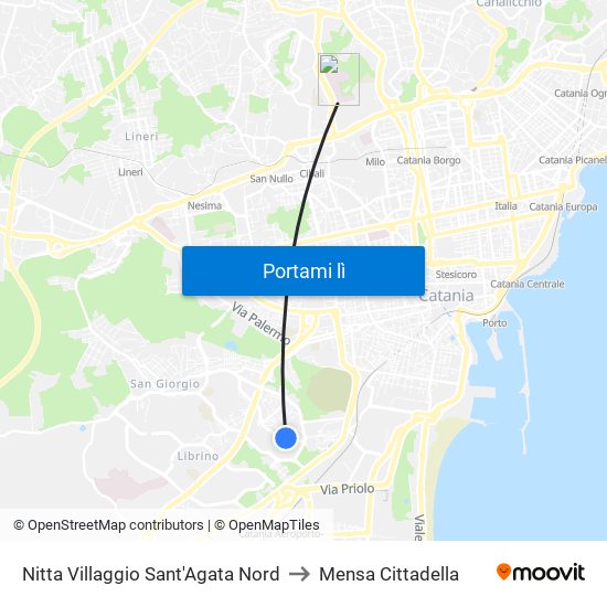 Nitta Villaggio Sant'Agata Nord to Mensa Cittadella map