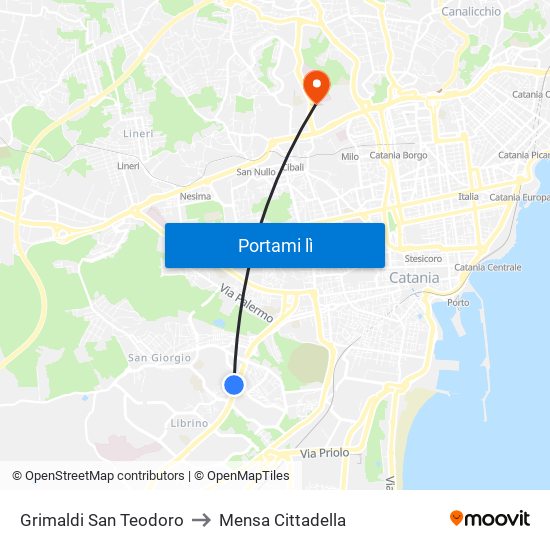 Grimaldi San Teodoro to Mensa Cittadella map