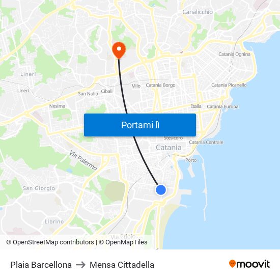 Plaia Barcellona to Mensa Cittadella map