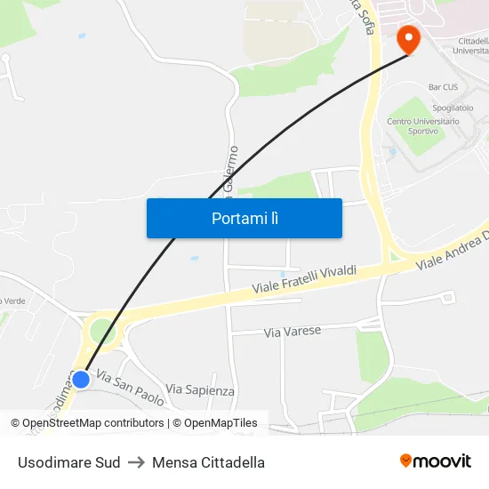 Usodimare Sud to Mensa Cittadella map