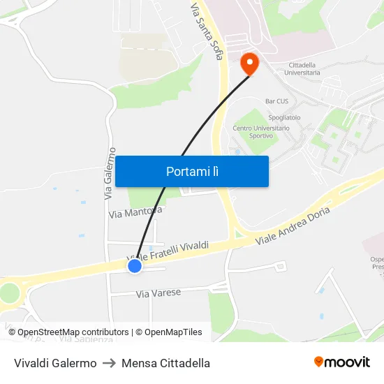 Vivaldi Galermo to Mensa Cittadella map