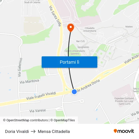 Doria Vivaldi to Mensa Cittadella map