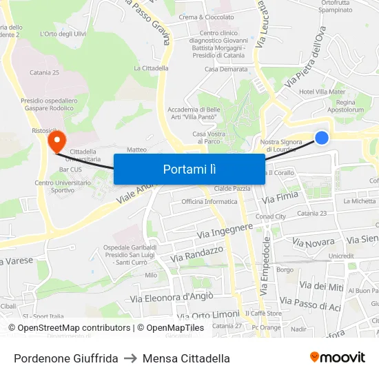 Pordenone Giuffrida to Mensa Cittadella map