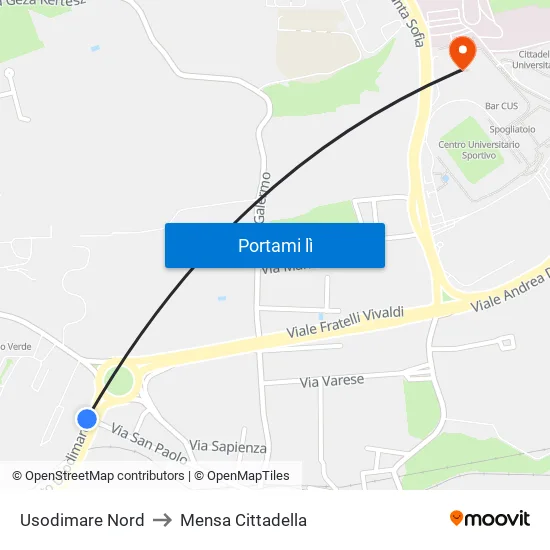 Usodimare Nord to Mensa Cittadella map
