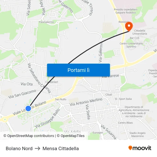 Bolano Nord to Mensa Cittadella map