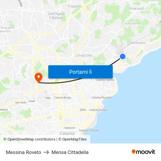Messina Roveto to Mensa Cittadella map