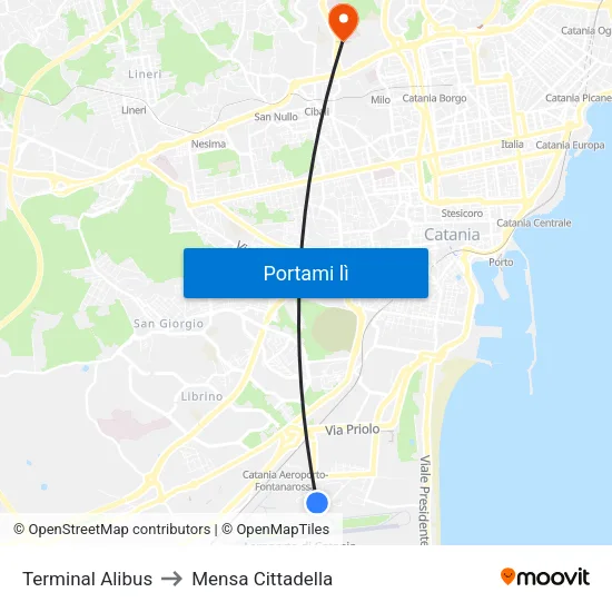 Terminal Alibus to Mensa Cittadella map