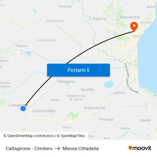 Caltagirone - Cimitero to Mensa Cittadella map
