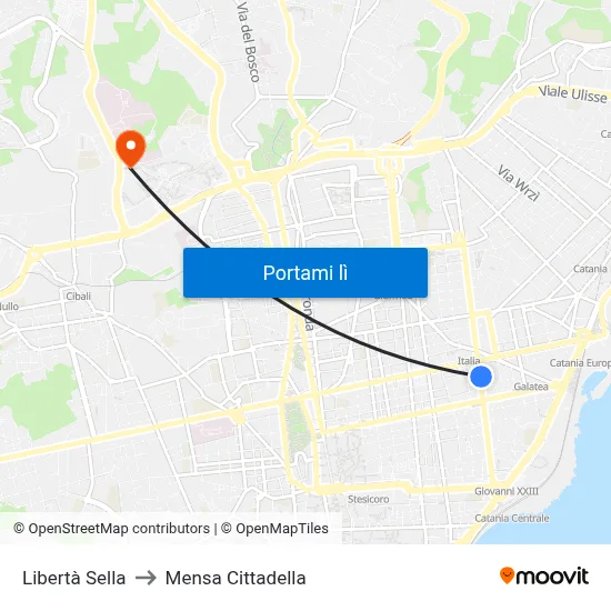 Libertà Sella to Mensa Cittadella map