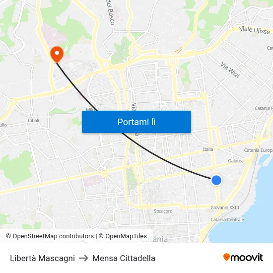 Libertà Mascagni to Mensa Cittadella map