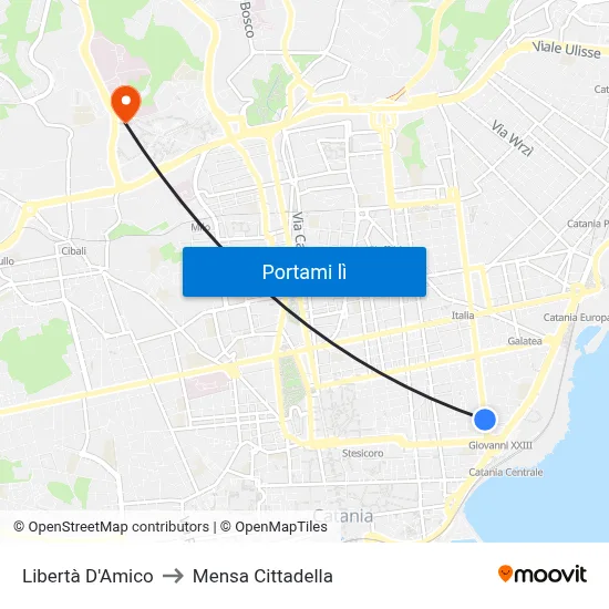 Libertà D'Amico to Mensa Cittadella map
