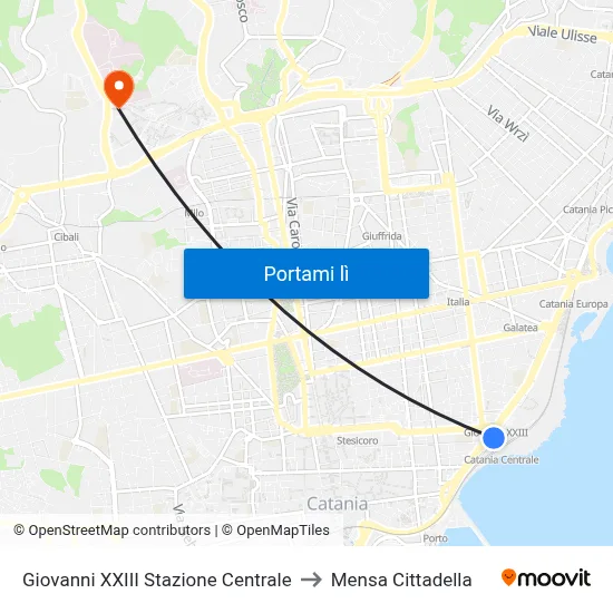 Giovanni XXIII Stazione Centrale to Mensa Cittadella map