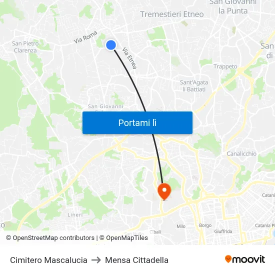 Cimitero Mascalucia to Mensa Cittadella map
