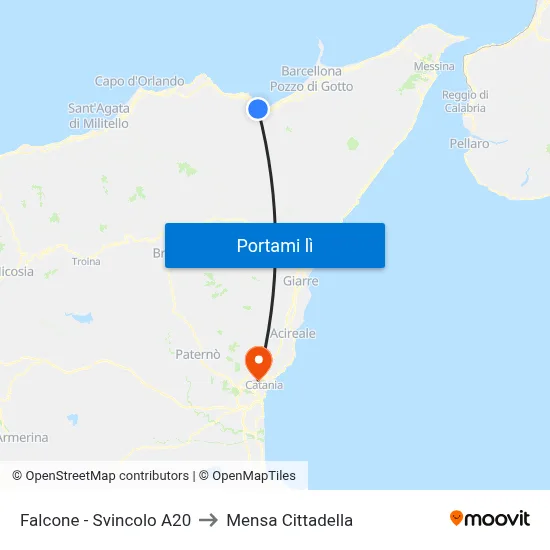 Falcone - Svincolo A20 to Mensa Cittadella map