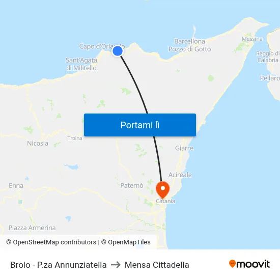 Brolo - P.za Annunziatella to Mensa Cittadella map