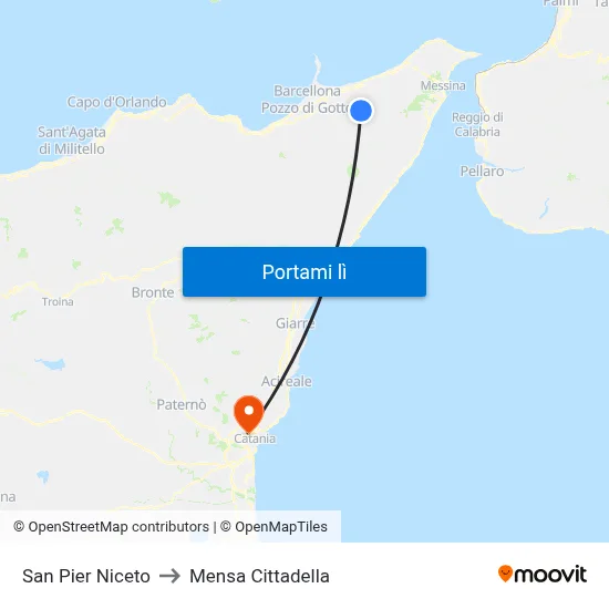 San Pier Niceto to Mensa Cittadella map