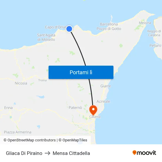Gliaca Di Piraino to Mensa Cittadella map