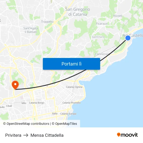 Privitera to Mensa Cittadella map