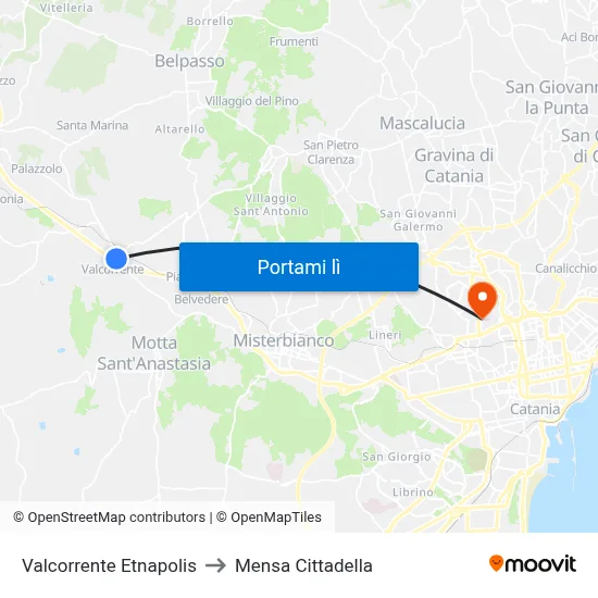 Valcorrente Etnapolis to Mensa Cittadella map