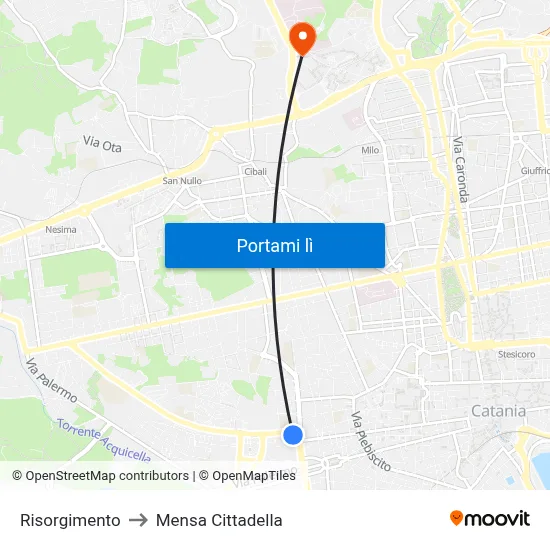 Risorgimento to Mensa Cittadella map