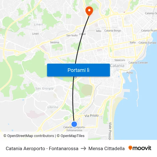 Catania Aeroporto - Fontanarossa to Mensa Cittadella map