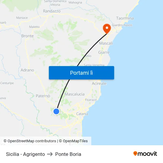 Sicilia - Agrigento to Ponte Boria map