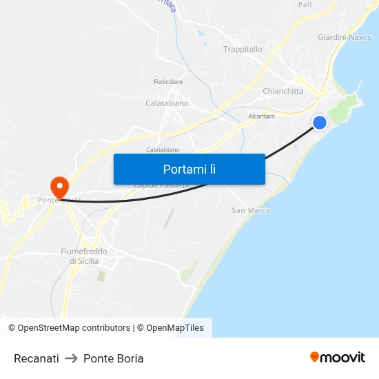 Recanati to Ponte Boria map