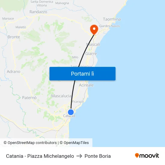 Catania - Piazza Michelangelo to Ponte Boria map
