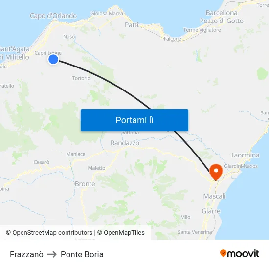 Frazzanò to Ponte Boria map