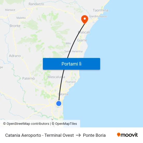 Catania Aeroporto - Terminal Ovest to Ponte Boria map