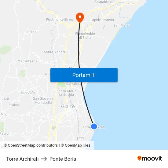 Torre Archirafi to Ponte Boria map
