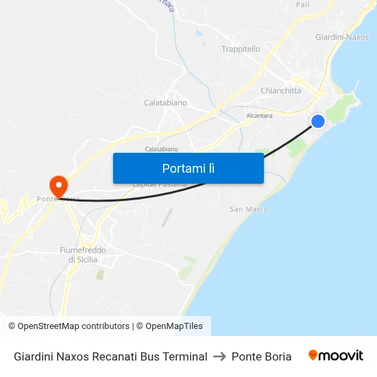 Giardini Naxos Recanati Bus Terminal to Ponte Boria map