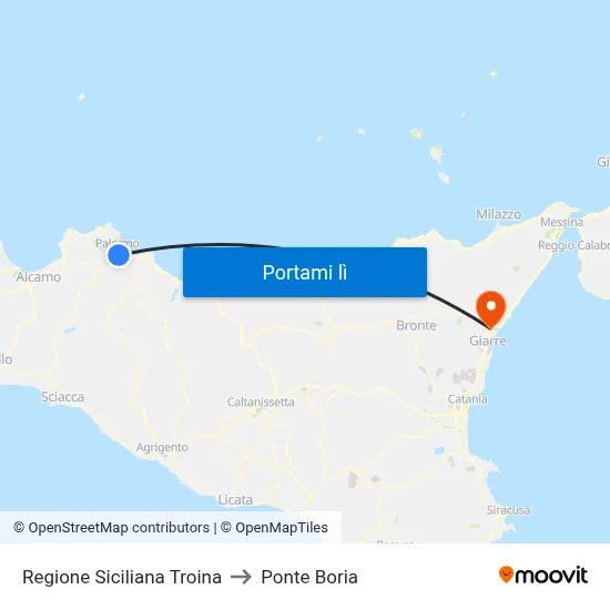 Regione Siciliana Troina to Ponte Boria map