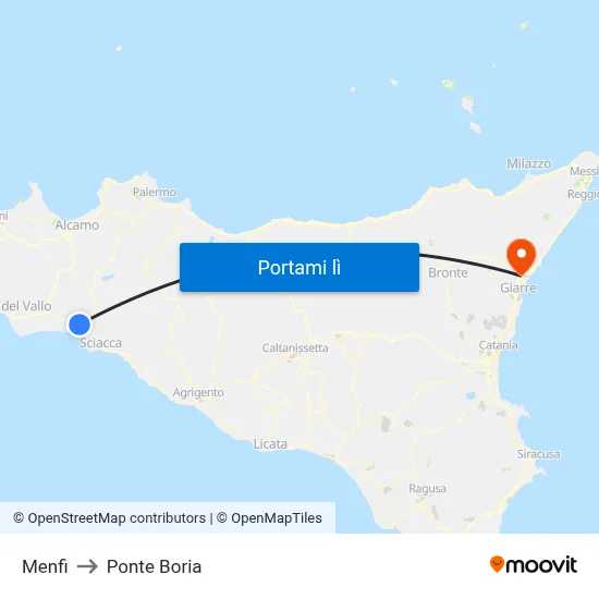 Menfi to Ponte Boria map