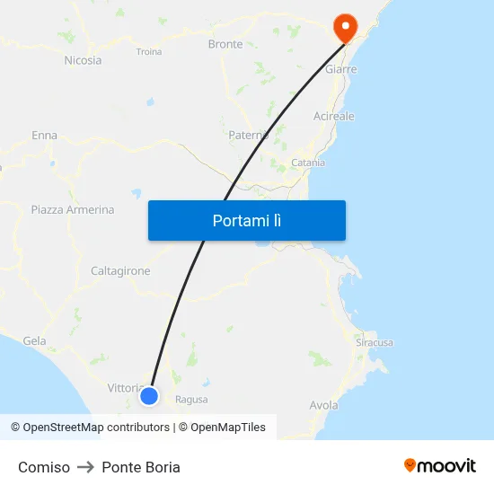 Comiso to Ponte Boria map