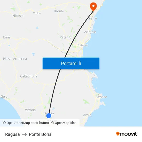 Ragusa to Ponte Boria map