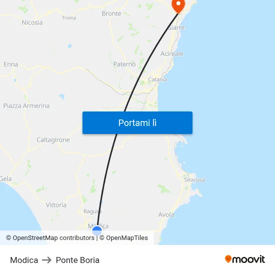 Modica to Ponte Boria map