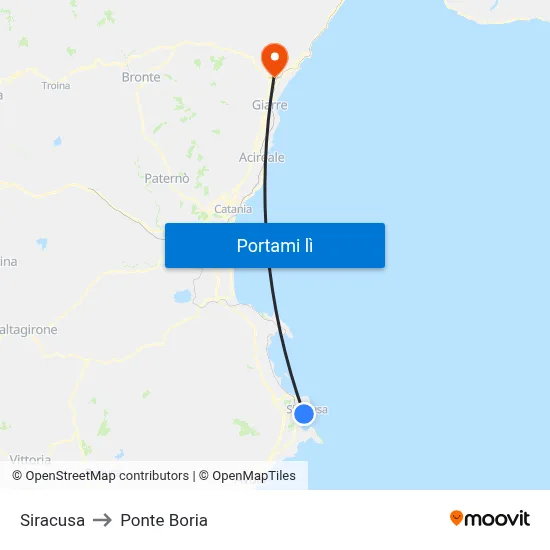 Siracusa to Ponte Boria map