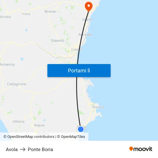Avola to Ponte Boria map
