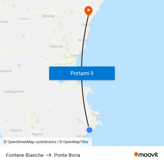 Fontane Bianche to Ponte Boria map